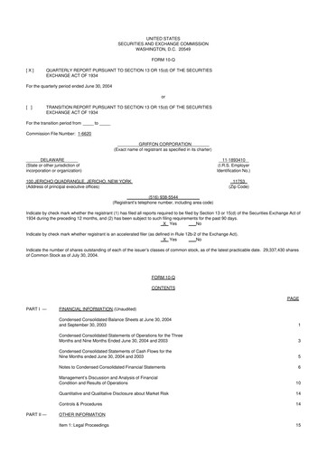Thumbnail Griffon Corporation
 10-Q Quarterly Report FY 