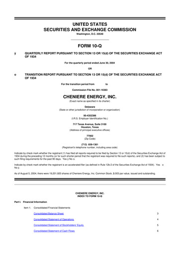 Thumbnail Cheniere Energy
 10-Q Quarterly Report FY 