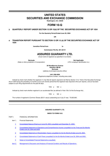 Miniature Assured Guaranty 10-Q Rapport trimestriel  