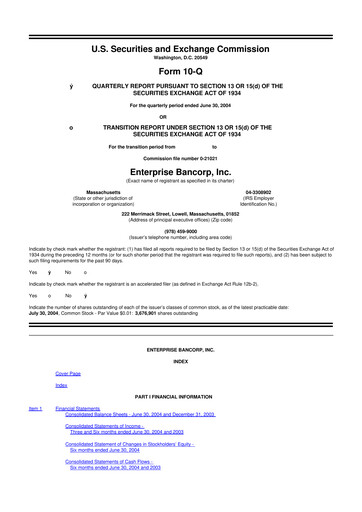 Thumbnail Enterprise Bancorp 10-Q Quarterly Report FY 