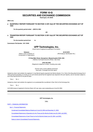 Thumbnail UFP Technologies
 10-Q Quarterly Report FY 