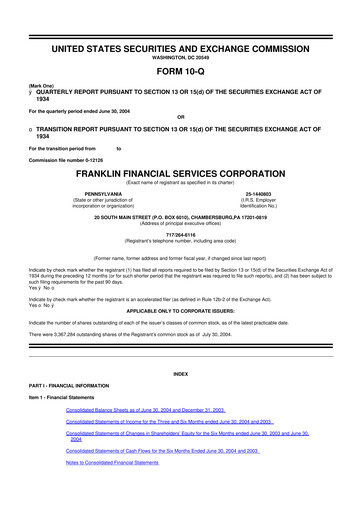 Thumbnail Franklin Financial Services Corporation 10-Q Quarterly Report FY 