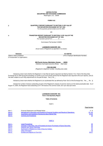 Miniature Landmark Bancorp 10-Q Rapport trimestriel  