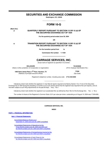 Thumbnail Carriage Services 10-Q Quarterly Report FY 