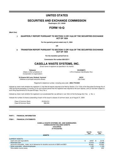 Thumbnail Casella Waste Systems
 10-Q Quarterly Report FY 