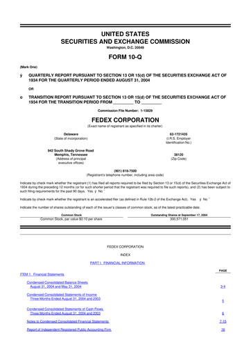 Thumbnail FedEx 10-Q Quarterly Report FY 