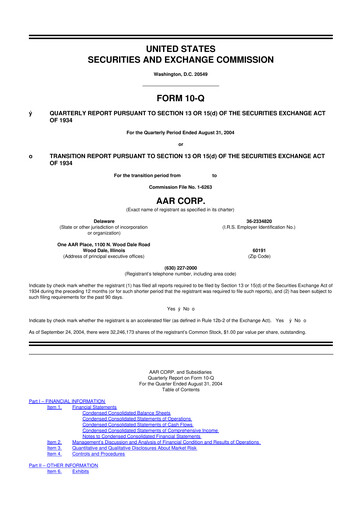 Thumbnail AAR 10-Q Quarterly Report FY 