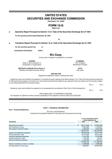 Thumbnail RLI Corp.
 10-Q Quarterly Report FY 
