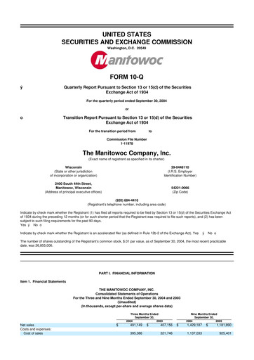 Vorschaubild The Manitowoc Company
 10-Q Quartalsbericht  
