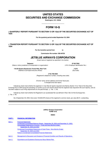 Thumbnail Jetblue Airways
 10-Q Quarterly Report FY 