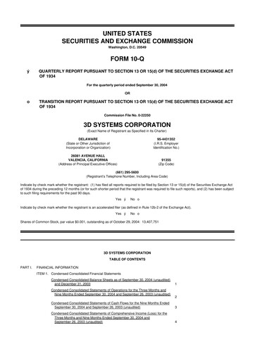 Thumbnail 3D Systems 10-Q Quarterly Report FY 