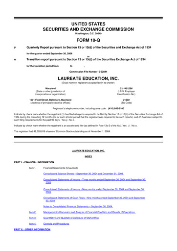 Thumbnail Laureate Education
 10-Q Quarterly Report FY 