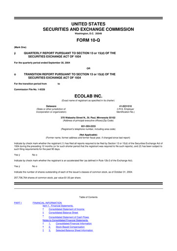 Miniature Ecolab 10-Q Rapport trimestriel  