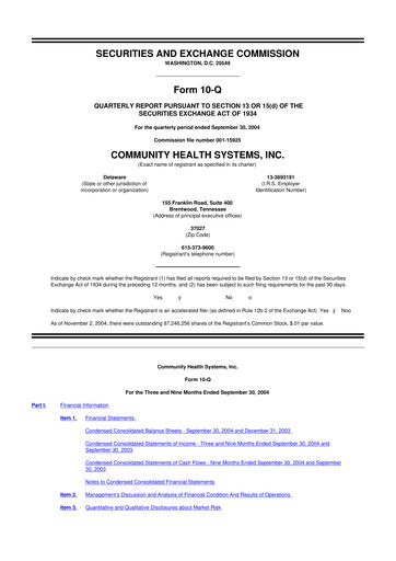 Thumbnail Community Health Systems
 10-Q Quarterly Report FY 