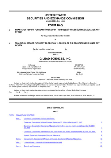 Thumbnail Gilead Sciences 10-Q Quarterly Report FY 