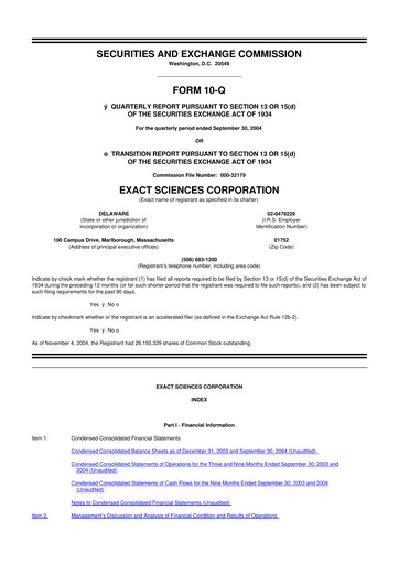 Miniature Exact Sciences 10-Q Rapport trimestriel  