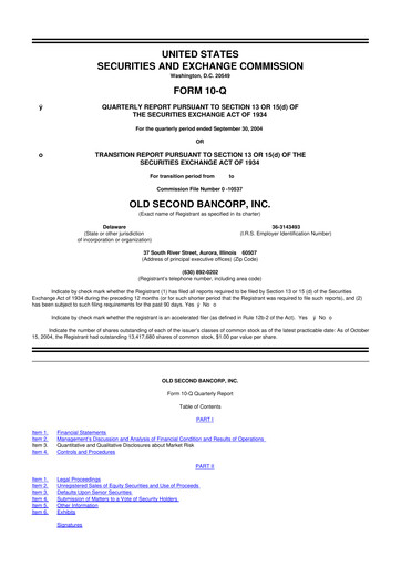 Thumbnail Old Second Bancorp 10-Q Quarterly Report FY 