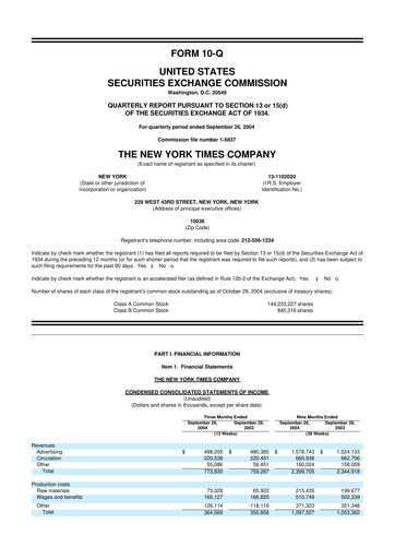 Thumbnail New York Times 10-Q Quarterly Report FY 