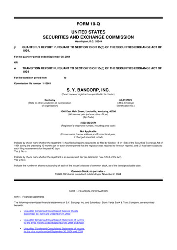 Thumbnail Stock Yards Bancorp 10-Q Quarterly Report FY 