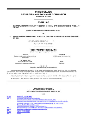 Thumbnail Rigel Pharmaceuticals 10-Q Quarterly Report FY 
