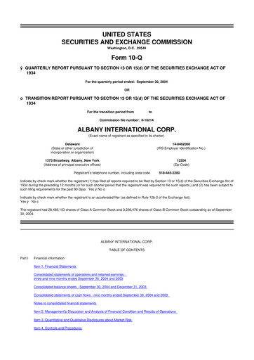 Thumbnail Albany International
 10-Q Quarterly Report FY 