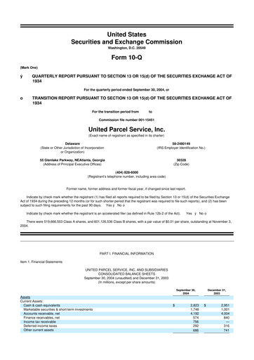 Miniature United Parcel Service 10-Q Rapport trimestriel  