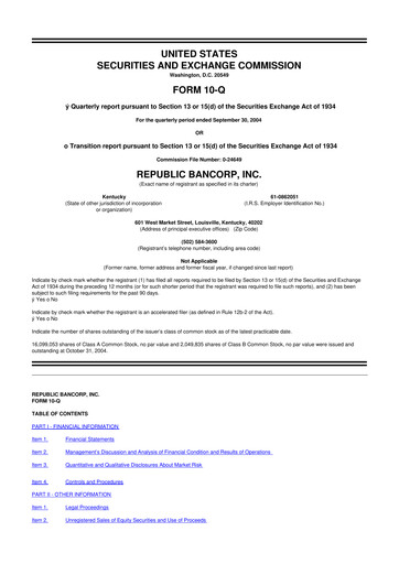 Thumbnail Republic Bank 10-Q Quarterly Report FY 