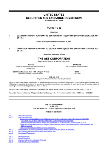 Miniature AES 10-Q Rapport trimestriel  