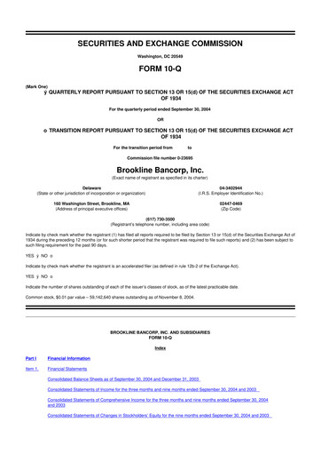 Thumbnail Brookline Bancorp 10-Q Quarterly Report FY 