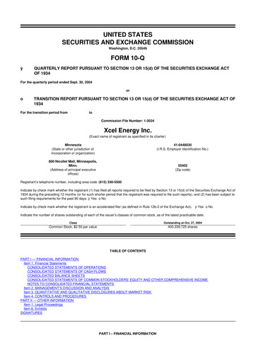Thumbnail Xcel Energy 10-Q Quarterly Report FY 