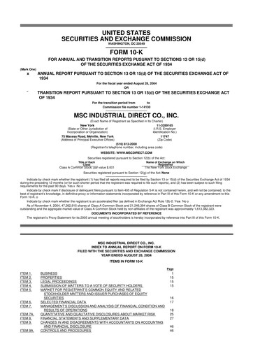 Thumbnail MSC Industrial Direct 10-K Annual Report 
