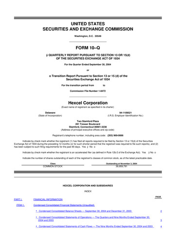 Thumbnail Hexcel
 10-Q Quarterly Report FY 