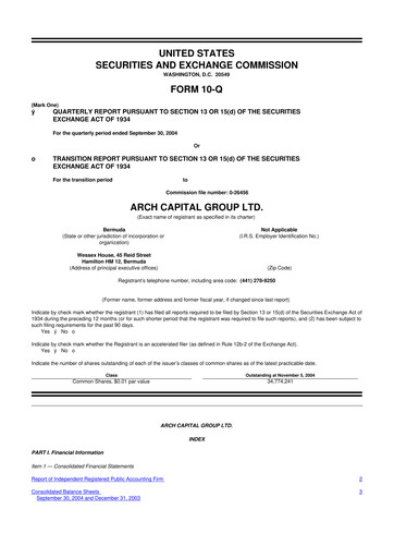 Vorschaubild Arch Capital 10-Q Quartalsbericht  