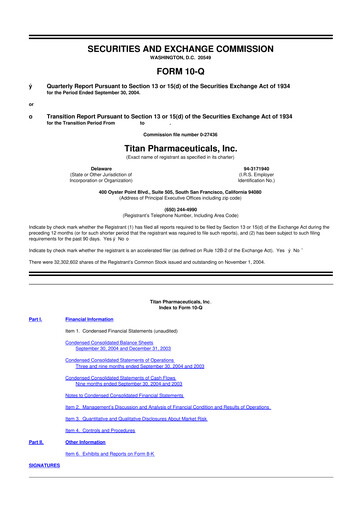 Thumbnail Titan Pharmaceuticals
 10-Q Quarterly Report FY 