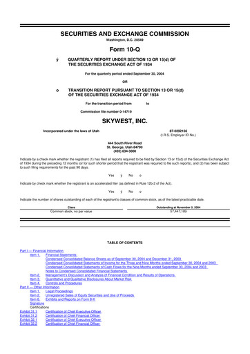 Thumbnail SkyWest 10-Q Quarterly Report FY 