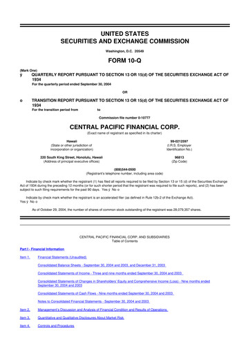 Thumbnail Central Pacific Financial 10-Q Quarterly Report FY 