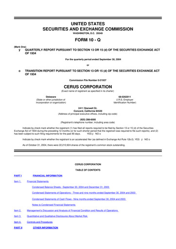 Thumbnail Cerus Corporation 10-Q Quarterly Report FY 