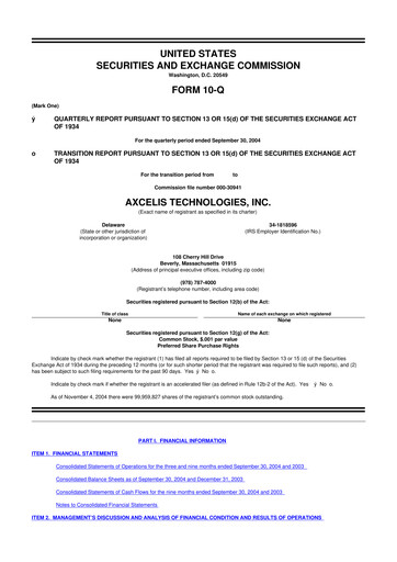 Thumbnail Axcelis Technologies
 10-Q Quarterly Report FY 