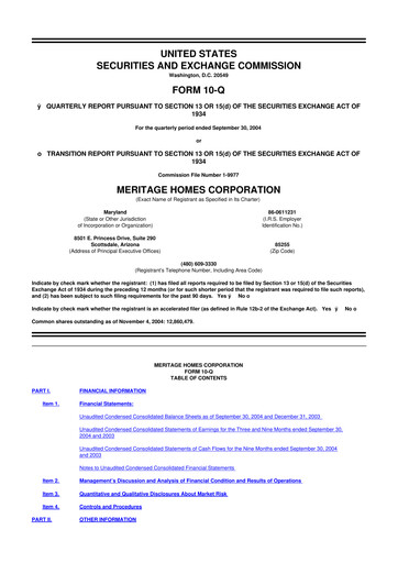 Thumbnail Meritage Homes 10-Q Quarterly Report FY 