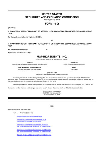 Thumbnail MGP Ingredients 10-Q Quarterly Report FY 