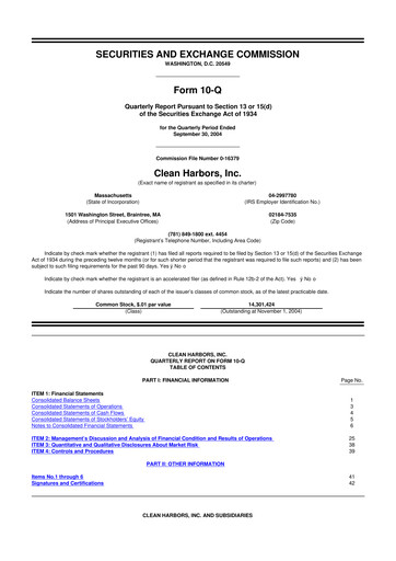 Thumbnail Clean Harbors
 10-Q Quarterly Report FY 