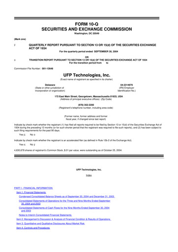 Thumbnail UFP Technologies
 10-Q Quarterly Report FY 