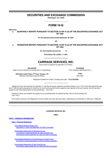 Thumbnail Carriage Services 10-Q Quarterly Report FY 