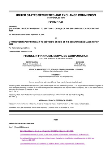 Thumbnail Franklin Financial Services Corporation 10-Q Quarterly Report FY 