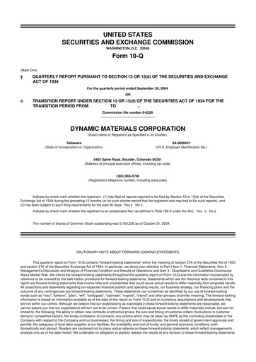 Miniature DMC Global 10-Q Rapport trimestriel  