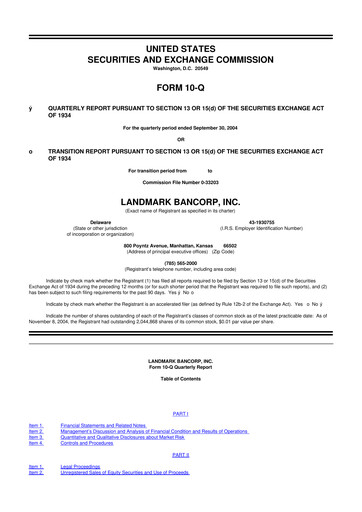 Miniature Landmark Bancorp 10-Q Rapport trimestriel  