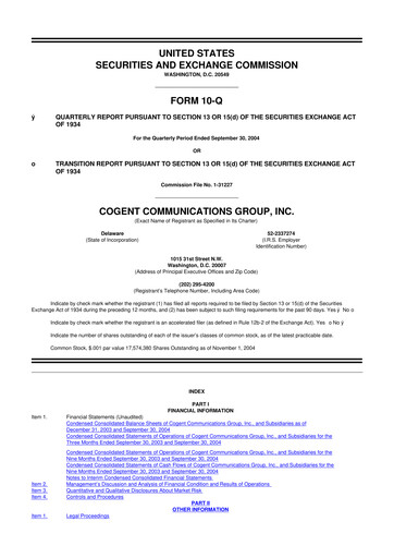 Thumbnail Cogent Communications
 10-Q Quarterly Report FY 
