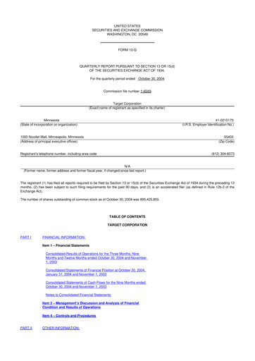 Miniature Target 10-Q Rapport trimestriel  