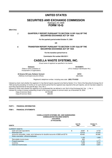 Thumbnail Casella Waste Systems
 10-Q Quarterly Report FY 