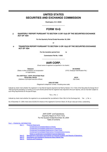 Thumbnail AAR 10-Q Quarterly Report FY 